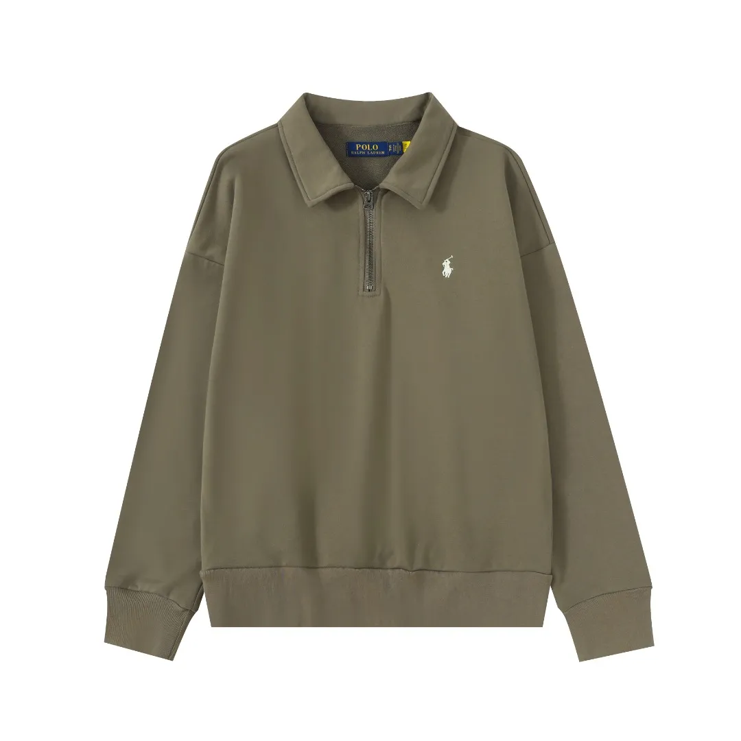 P260 #R99 Ralph Lauren pony logo eight-color half-zip lapel sweatshirt. Wear three times in one suit, easy to switch styles: Fully stand-up collar mode: crisp lapel three-dimensional windproof, taking into account warmth and cool lines, full of coolness ▫️Half-open lazy mode: slightly exposed collarbone, relaxed and comfortable | Pair with a shirt or high collar to show the intellectual atmosphere ▫️Full-open V-neck mode: Visually extends the neck-shoulder ratio | Stacking is more layered, hiding the flesh and making it look slimmer, making it easy to wear with a sense of luxury. Genderless design, shared wardrobe concept: White is gentle and elegant | Black is cool and slimming | Both colors can be used to create a couple CP look. 8 colors are available in the full line | From classic to soft | Meet all daily and occasion dressing needs Quality is reflected in the details: Micro-label logo embroidery | Loose but not procrastinating tailoring | High-grade fabrics ensure a comfortable fit. Easily manage various scenarios such as workplace commuting, weekend leisure, and date travel, effortless chic is the definition of effortless chic.  Color: Black White Navy Mint Green Khaki Pink Yellow Army Green Size: S M L